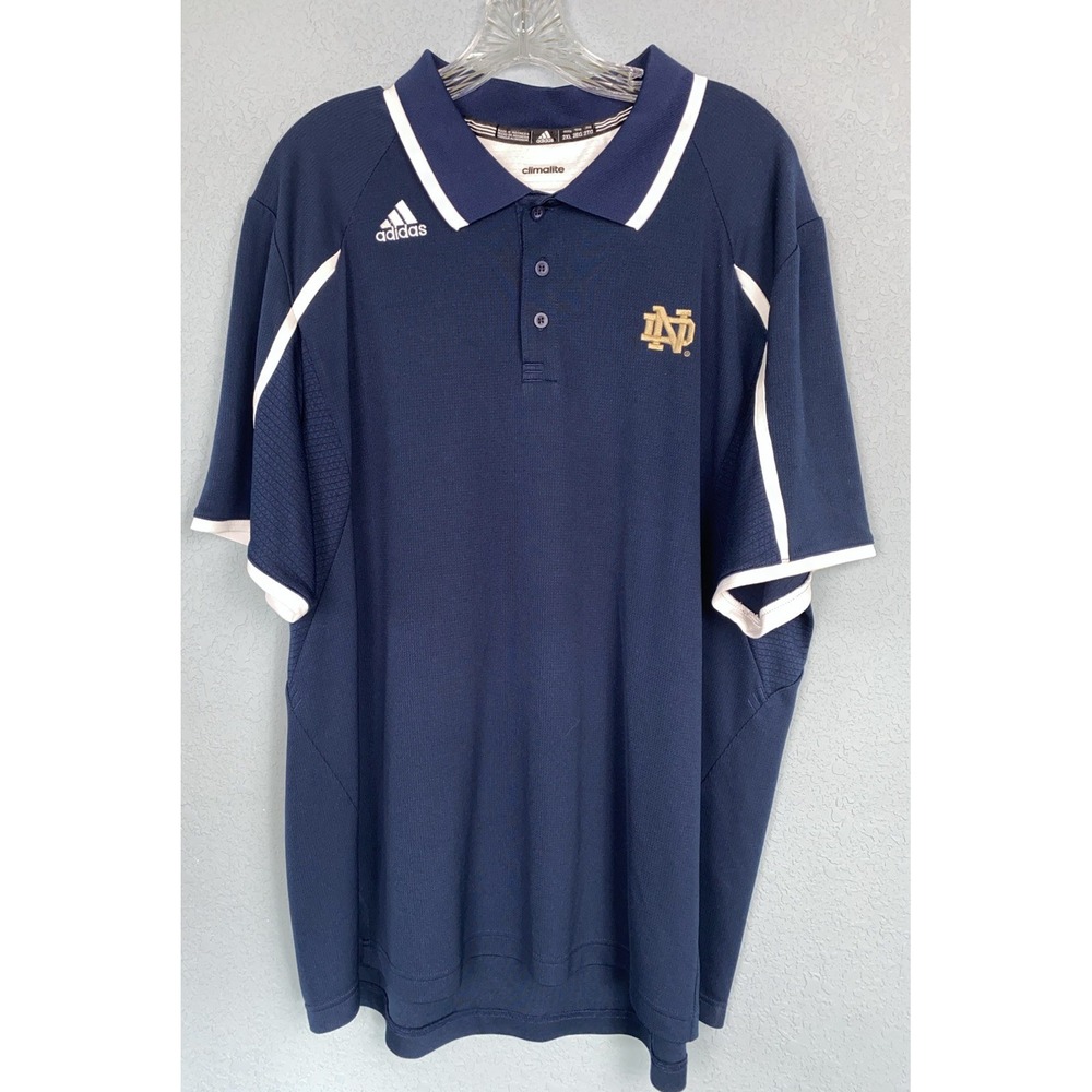 Adidas Notre Dame Mens XXL 2XL Climalite Navy Blue‎ With White Golf Polo
